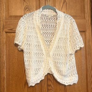 CJ Banks Ivory Crochet Cardigan